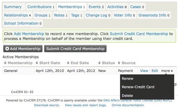 CiviCRM Membership Tabs