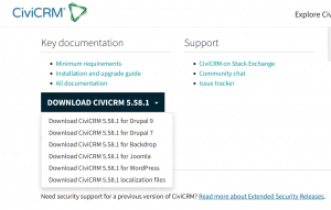 civicrm page showing download options